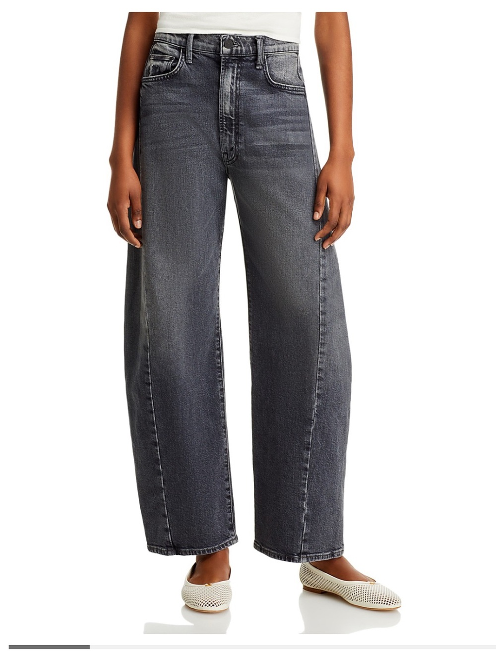 MOTHER Wide-Leg Washed Black Jeans